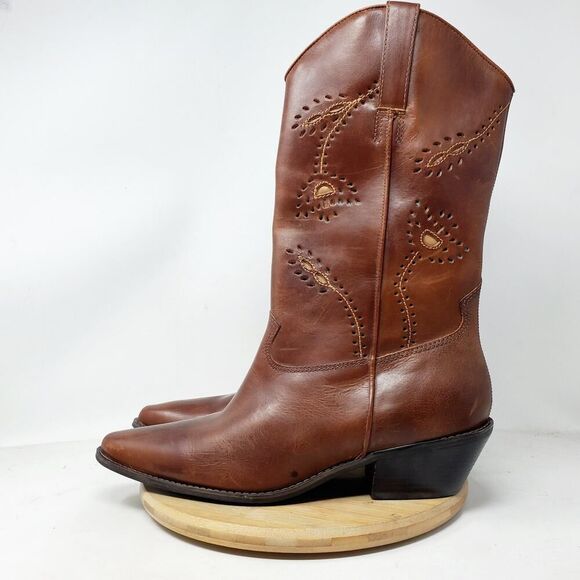 Matisse Boots Womens 9.5 Tall Brown‎ Leather Tooled Flower Western Boho Shoes - Picture 8 of 12